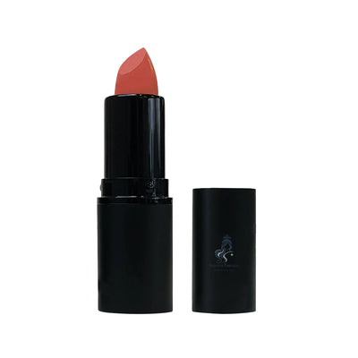 Lipstick with black casing and visible brand logo on a white background