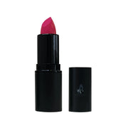 Pink lipstick in a black case on a white background