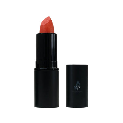 Lipstick with black casing and visible brand logo on a white background