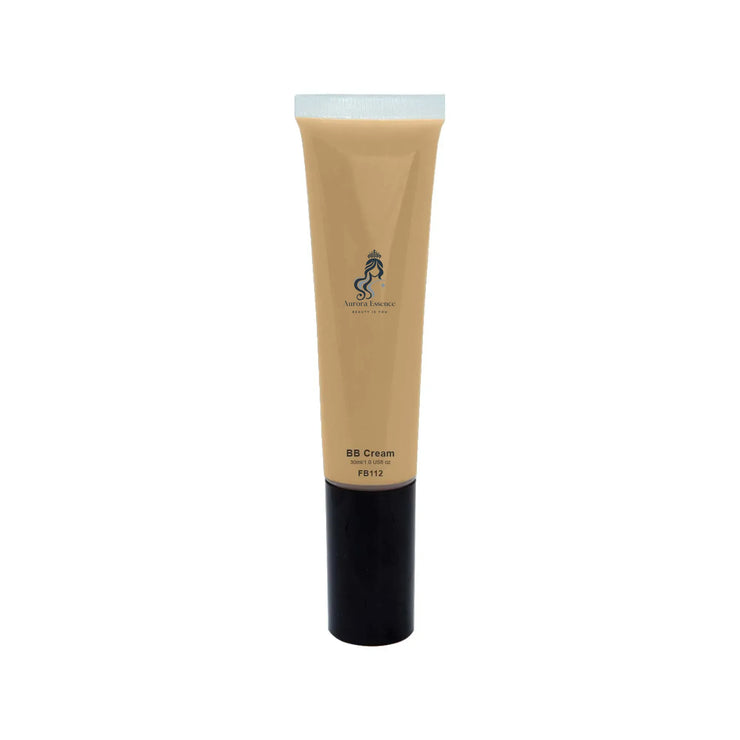 Tube of BB cream with a  auroraessence brand logo on a white background