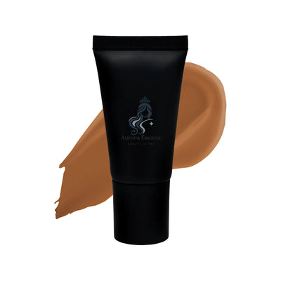 Black tube of cosmetic product 'Bronzing Moisturizer' with brown color swatch on a white background